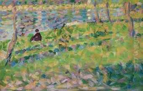 Paysage, Homme Assis (etude Pour Un Dimanche D'ete A L'ile De La Grande Jatte - view 1