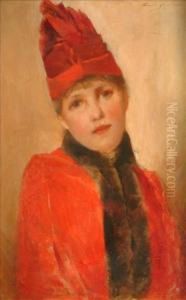 Portrait Ofa Girl In Red by George L. Seymour