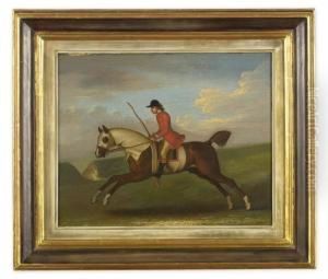 A Bay Racehorse With Jockey Up By The Gap At Newmarket by James Seymour