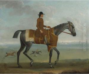 A Grey Racehorse With A Jockey Up Exercising On Newmarket Heath by James Seymour