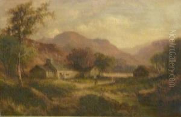 Highland Croft With Figures And Chickens - view 1