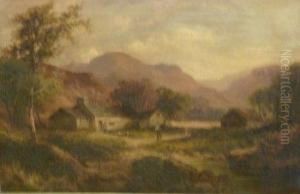 Highland Croft With Figures And Chickens by Thomas, of Pall Mall Butler