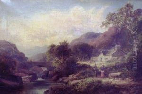 Figures By A Farmhouse And Bridge - view 1