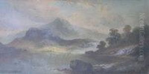 A Sunlit Mountainous Lake Landscape by Thomas, of Pall Mall Butler