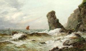 Shipping In Rough Seas Off A Rocky Coast