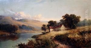 River Landscape With Cottage On The Bank