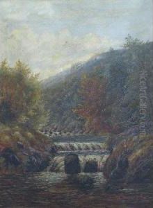 River Landscape With Waterfall by William Shackleton