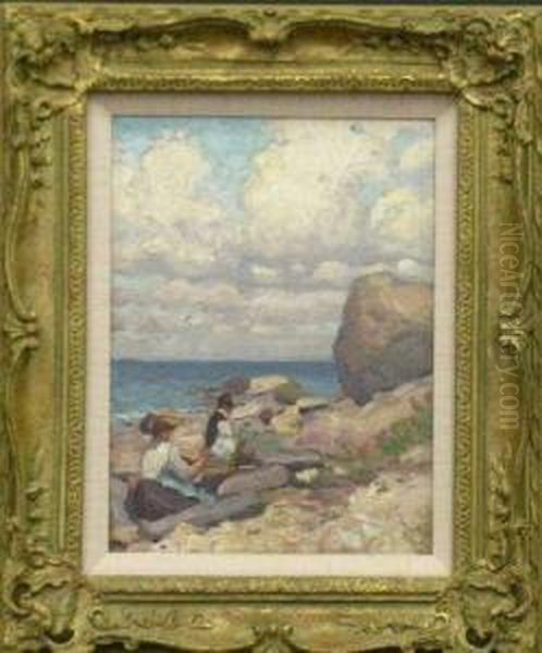 Artists Sketching On Rocky Coast - view 1