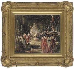 Elegant Figures In A Woodland Clearing by William Somerville Shanks