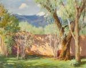 An Old Garden In Taos (early Spring) And Taos Mountains