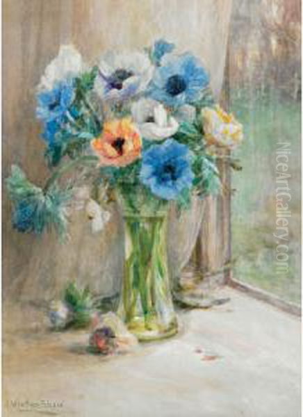 Cornflowers, Baby""""s Breath & C; Anemonies In A Vase - view 1