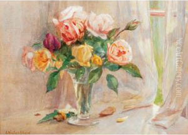 Cosmos And Other Flowers; Daisies And Marigolds; Roses On A Ledge - view 1