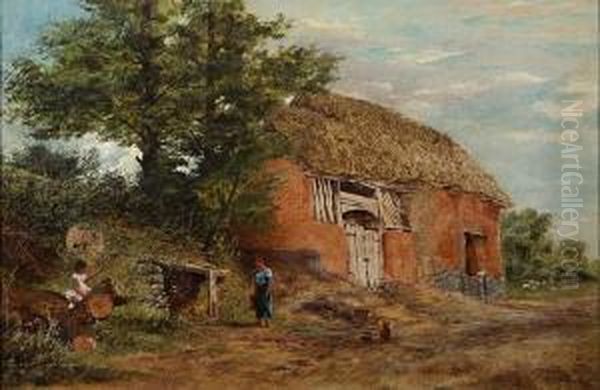 An English Farm Scene With Children Playing In The Foreground - view 1