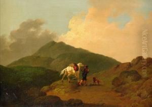 Bergslandskap Med Ryttare Och Hund by Joshua Shaw