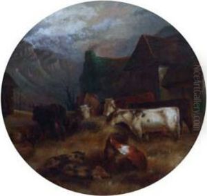 Farmyard Scene With Cattle And Pigs by W.R. Shaw