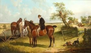 A Farmer On Horseback And A Plough Team, In Anextensive Country Landscape by Charles Waller Shayer