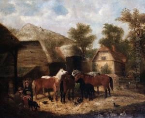 Horses At A Trough; Horses At Rest, Apair by Charles Waller Shayer