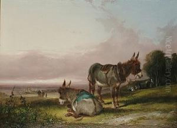 Donkeys Resting Beside A Gypsy Encampment - view 1