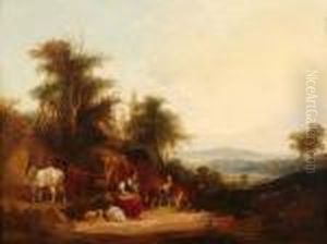 Travellers Pausing By The Roadside by William Joseph Shayer