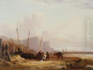 Fisherfolk On The Beach by Snr William Shayer