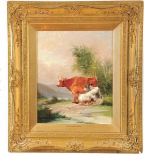Two Cows Attributed To William Shayer by Snr William Shayer