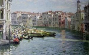 Flower Market On The Grand Canal, Venice