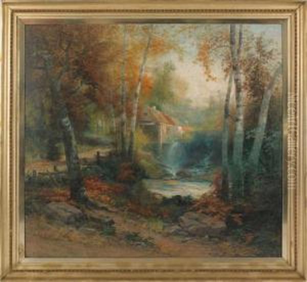 Oil On Canvas Landscape With Mill - view 1
