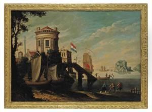 A Capriccio Of A Coastal Town With Shipping by Peter Shee