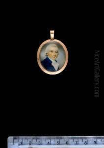 A Gentleman, Wearing Blue Coat With Gold Buttons, White Waistcoat And Frilled Chemise, His Hair Powdered. by Samuel Shelley