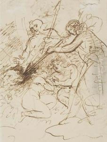 Mythological Scene With A Sleeping Couple Defended By Figures Withlances: Double-sided - view 1