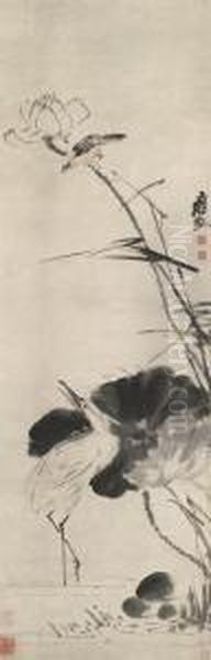 Egret And Lotus - view 1