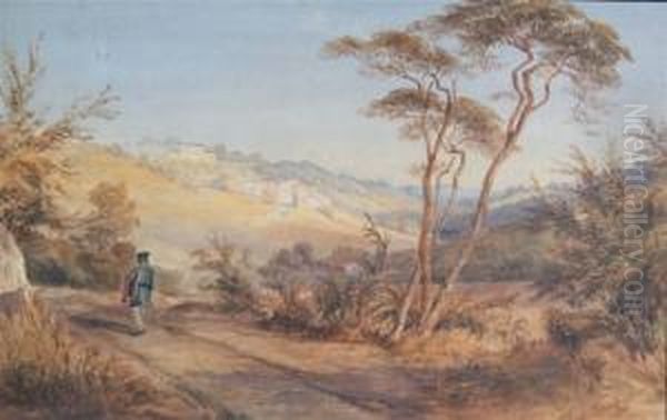 An Italianate Landscape With Artist On Sketching Tour - view 1