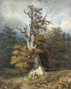 Figures Sheltering Beneath An Oak Tree In Windsor Great Park