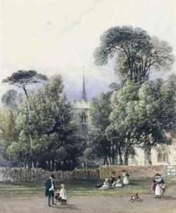 Figures And A Dog Before A Parish Church