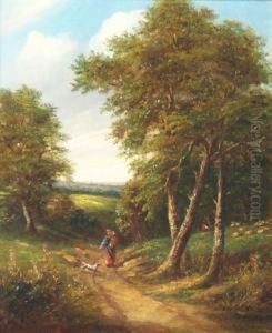 Mother, Child And Dog On A Country Path Mother, Child And Dog On A Country Path