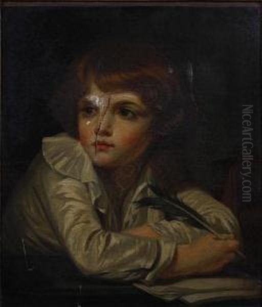 Portrait Of A Young Boy At Hisschoolwork - view 1
