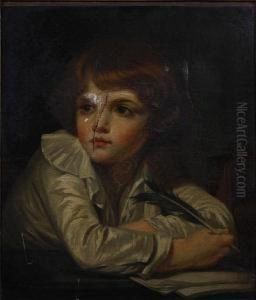 Portrait Of A Young Boy At Hisschoolwork by Matthew Shepperson