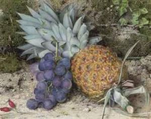 Still Life Of A Pineapple And Grapes On A Mossy Bank