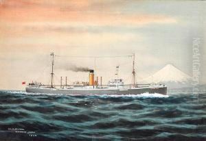 A Portrait Of The Steamer Ss Langton Hall Off Fuji