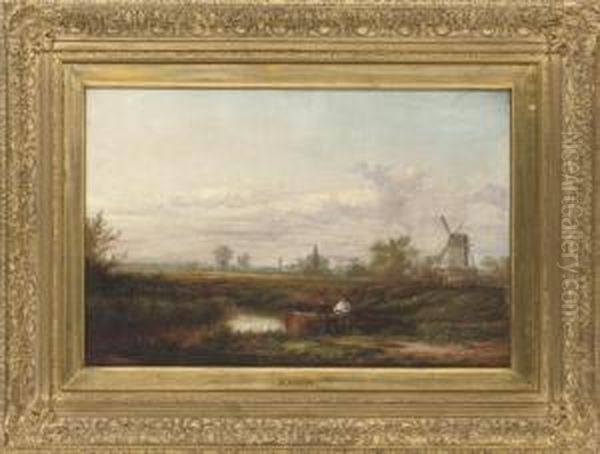 Two Figures Resting Beside A Stream, A Windmill Beyond - view 1