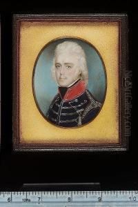 A Pair Of Portraits Of An Officer, Wearing Blue Coat With Red Collar, Silver Lace And Epaulette; And His Mother, Wearing Grey Silk Dress With Patterned Black Lace Shawl, An Indoor Bonnet Decorated With Bows Over Her Light Brown Hair