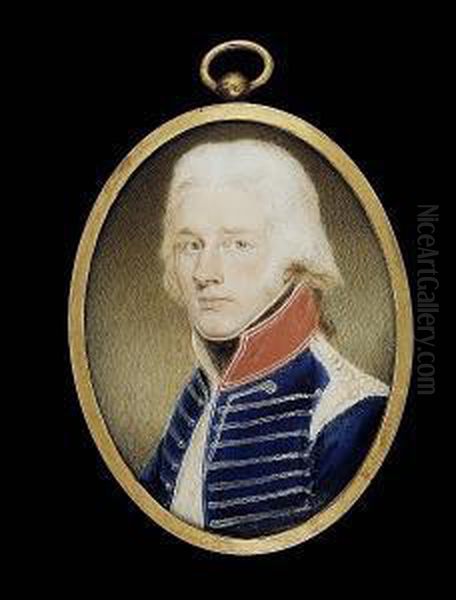 An Officer, Of The Calcutta Volunteer Cavalry, Wearing Dark Blue Jacket With Silver Braiding, With Chain Shoulder Scales, Scarlet Collar And White Waistcoat - view 1