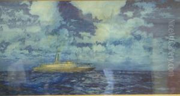 Ocean Liner At Sea At Night - view 1