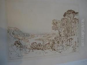 View Over A River Landscape, After J.m.w. Turner by Frank Short