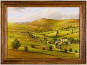With Farm Buildings In Distance