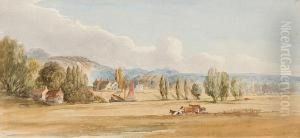 Broadland View With Cattle Watering by Obadiah Short