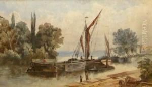 River Scene With Barges River Scene With Barges