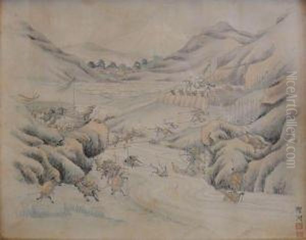 Guerre Des Tortues Et Des Grenouilles Pres D'une Riviere - view 1