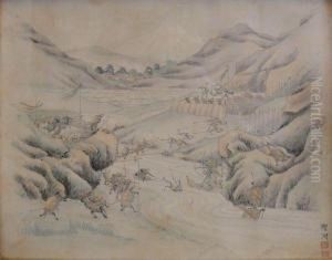 Guerre Des Tortues Et Des Grenouilles Pres D'une Riviere by Yoshida Shuko