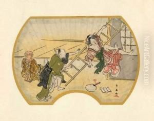 Geisha Tombant D'une Echelle by Katsukawa Shunei